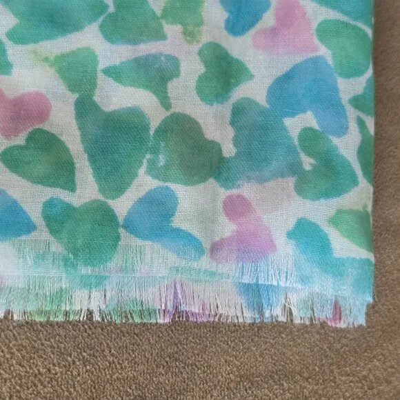 NWOT Heart Scarf Lightweight Green, Turquoise, and Lavender - Picture 2 of 4